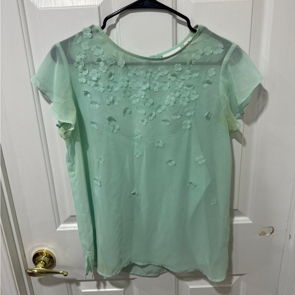 Liz Claiborne Light Green Blouse with Floral Details